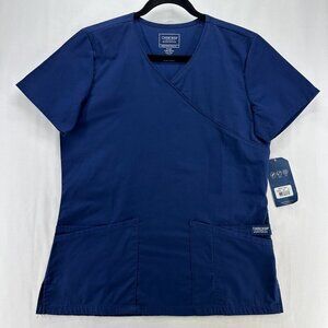 Cherokee Scrub Top Womens Sz S Workwear Professionals Wrap Medical Uniform Blue